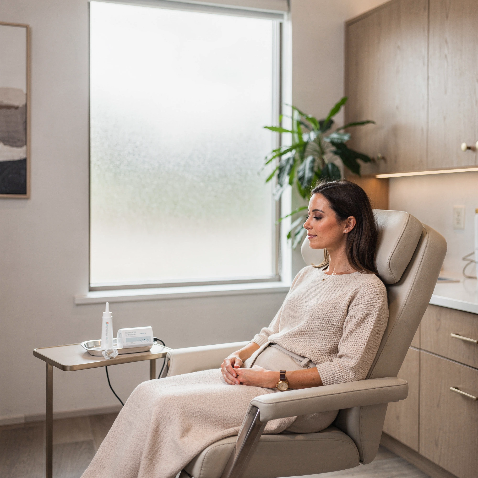 Patient seated in a reclined chair during a Spravato treatment session at Myndful Wellness